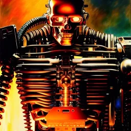 Drawing of 'Terminator T-800 Endoskeleton' painting by gaston bussiere, greg rutkowski, yoji shinkawa, yoshitaka amano, tsutomu nihei, donato giancola, tim hildebrandt,KyuYong Eom,Ren Wei Pan Oil on canvas, cinematic composition, extreme detail,fit full head inside picture,16k