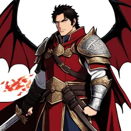 [art for wii No More Heroes style with thick lines] Last of the Dragon-Blooded kings, Uther rose as a Romano-British warlord during the age of collapse. He bore the standard of the red dragon—symbol of fire, war, and conquest—and ruled with iron will and brutal charisma. Desperate to secure his legacy, he bargained with Merlin for power, deceived Igraine, and sired a son in secret: Arthur. Though mighty in battle, Uther’s pride and ambition fractured the realm, leaving be