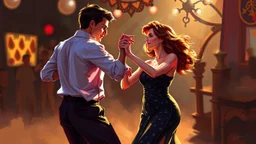 Man and woman in their thirties dancing swing, digital painting, Art