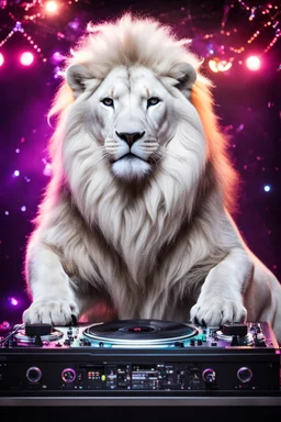 Photography White Lion as dj player smusical self expression play dj in disco club