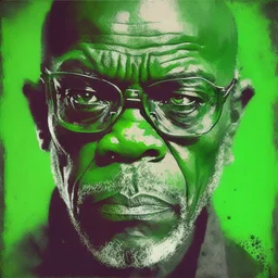 Samuel l jackson, green filter abstract face portriat norman rockwell transformation painting, soft brush