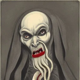 Nosferatu with tentacle beard grey skin and vampire fangs as a Russian Orthodox