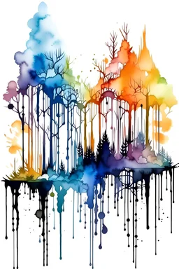 create cover paint,Watercolour effect, waterfall forest abstract,roschCh ink blot test, white background, muted colour's.no black outline, no black colour only white more watercolour blobs, no black outline, other coloursstyle coloring book