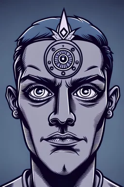 hero with three eyes and the third eye is in his forehead