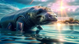 Huge stellars sea cow at the ocean coast, intricately detailed face, professional photography, bokeh, a breathtaking background cinematic side light, wide shot shot on dslr 64 megapixels sharp focus, canon lens, Hyperrealistic, concept art, 16k resolution