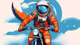 Create a visually stunning high tech image with blue and orange of an astronaut riding on the back of a giant fox