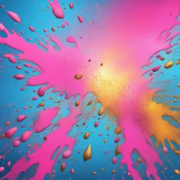 Hyper Realistic Sky-Blue, Pink, Golden, Silver Multicolor Pain-Splatter with glowing-embers Background