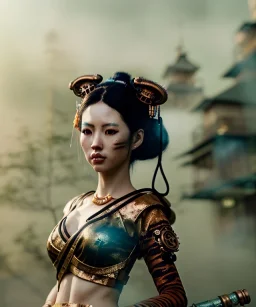 Ultra realistic, steampunk party scene. Geisha Asian woman with tiger, waist up view, smoke, happy, color fog, people background, highly detailed, concept art, unreal engine 5, god rays, ray tracing, RTX, lumen lighting, ultra detail, volumetric lighting, 3d, finely drawn, high definition, high resolution.