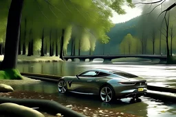 Ferrari Lusso Gt in paris Beautiful gal, mountain, river, trees calm ambience..