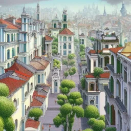 Skyline,white Metropolis,Beaux Arts architecture,Vignola classicism+palladio+ colourful town+liveable street+detailed facades+tiles rooftops+green city,uphill road,trees on walkway,elegant avenue, biopunk+alphonse mucha, greg rutkowski,matte painting, cryengine, hyper detailed, felix kelly, fantasy art, seb mckinnon"