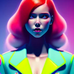 red hair woman, smile, purpurin, minimal latex dress, oversize velvet coat, gradient color, BLUE, PINK, CYAN, neon, insanely detailed, 16k resolution, perfect eyes, cinematic smooth, intricate detail