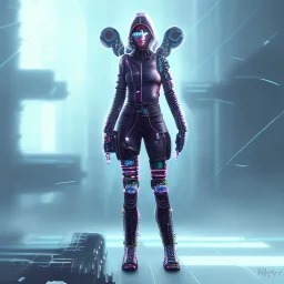 cyberpunk, female ninja, beautiful, full-body