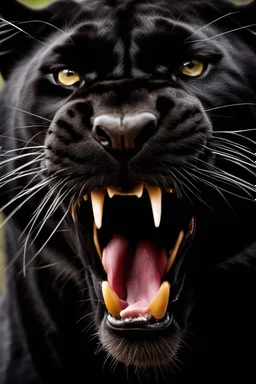 Photo Of A A Black Panther, , The Panther Is Growling Showing Its Teeth, , Highly Detailed 8k, Intricate, Nikon D