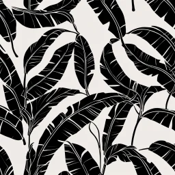 black lines, transparent background,seamless banana leafs wallpaper pattern , vector lines, same lineweight.