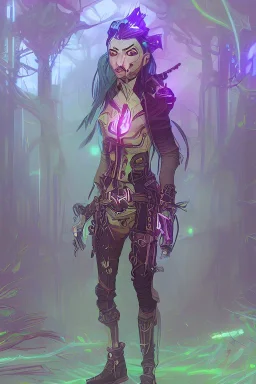 steampunk elf in a neon dystopian forest