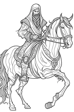 The headless horseman. Outline, sketch style, only use outline, mandala style, clean line art, white background, no shadows, no clear wall, coloring page.