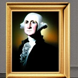 George Washington official Presidential photo modern day with American flag in the background