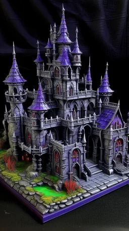 A purple Transylvanian vampire castle painted by Alan Sorrell
