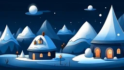 cartoon illustration: North Pole night, nature and igloos