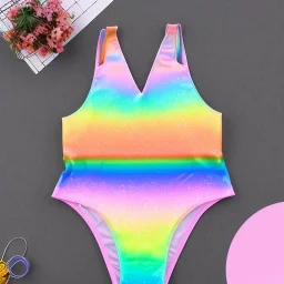 Glittery pastel rainbow two piece swimsuit