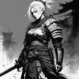 [art by Dorohedoro] She is a lone female warrior, the last of her clan, bearing the weight of tradition and tragedy upon her shoulders. Bound by the code of Bushido, she carries with her the legacy of her ancestors, a heritage steeped in honor and sacrifice. Yet beneath the facade of resilience lies a heart heavy with sorrow, as a solitary figure, her silhouette etched against the fading light of the setting sun.