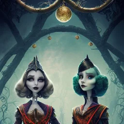 extrem tim burton style of the evil stepsisters, sharp focus, beautiful eyes