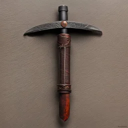 chaos, ancient, runes, evil, demonic: The full hilt of my messer. The quillons are made of railroad track, forged and ground. The Nageln (the nail that fixes the quillons or crossguards in place) is fashioned into a side ring for added protection. The twisted copper wire on the ends of the bone grip is actually woven into the tang under the bone and fixes the bone slabs in place surprisingly well.