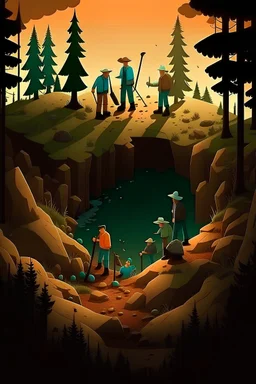 Genera un poster di un film in stile Disney Pixar dal titolo "I Compagni di Merende" dove si vedono uomini che scavano una buca nel bosco
