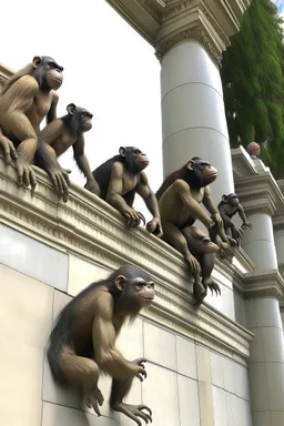 several weird monkey-like creatures climbing up the capitol building wall