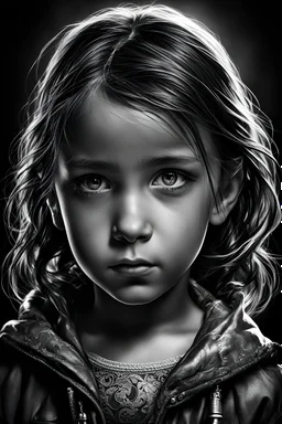 "(high resolution) (dramatic portrait), (little girl), (harsh light), ((up the nose:1.25)), (intense shadows), (contrasting tones), (close-up), (edgy expression), ((emphasized features)), striking eyes, (unique angle), (bold composition), (intense mood), ((contoured features)), (strong personality), (realistic skin texture), (professional photography), (edgy fashion), (creative makeup), ((intense gaze)), (fierce beauty), (sharp details), ((fashion model)), ((high cheekbones)), (intense highlight