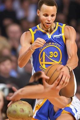 Steph curry holding a potato