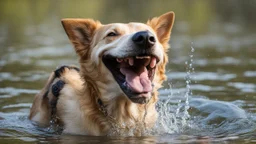 laughing dog in water