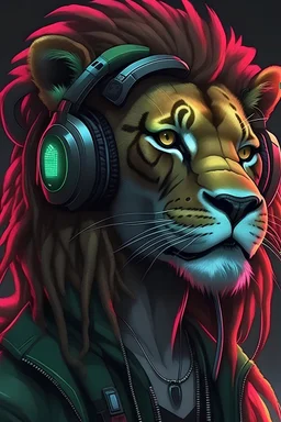 Hip hop cyberpunk lion realism