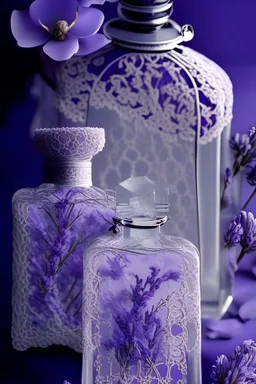 generate me an aesthetic photo of perfumes for Lace and Lavender: Combine the delicate textures of lace with the soothing aroma of lavender-infused perfumes.