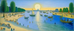 A light blue beautiful Danube beach painted by Georges Seurat