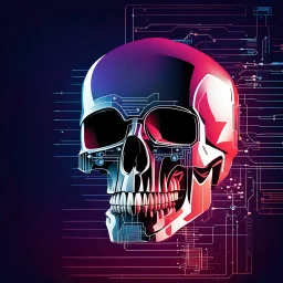 FLAT VECTOR LAYERED IMAGE OF CYBERNETIC SKULL PARTS IN A SCHEMATIC