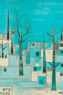 A turquoise snowfield in a blizzard painted by Paul Klee