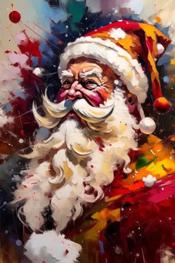 santaclaus, Abstract Oil paint, strong brush strokes, paint splashes, positive vibes, painting