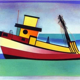 old tugboat on beach by kandinsky