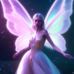 beautiful fairy in a galactic ambiance, transparent wings, delicate colors, finely tuned detail, ultra high definition, 8 k, unreal engine 5, ultra sharp focus