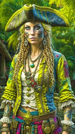 full-body beautiful woman, caribbean pirate suit, watercolor painting, perfect statuary body elegant facial features perfect eyes flawless eyes perfect hands, insanely detailed digital illustration by Carne Griffiths, 8k resolution concept art, a masterpiece trending on artstation Unreal Engine 5, deep color daz 3d render