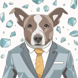 make one realistic business dog that is made of shapes and has a suit on looks a little like crystals with arms mindst 2048 x 1152 pixels og højst 6 MB