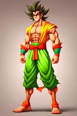 Full Body, Male Tiefling, monk, body shape as Broly, boxer pose, goku colour theme, HD