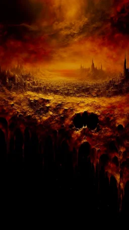 oil painting of a city of gold That lies in the distance