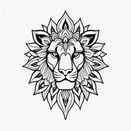 create a lion head with mandala without breaking any lines to art line and too much smooth with white background