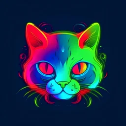 cute anime cat head in neon style with red, blue and green colours without background and plasma melted circle