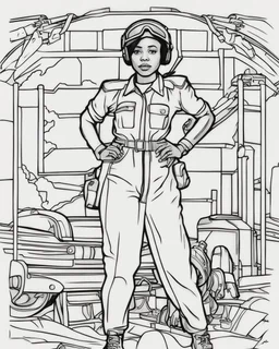 coloring page for teens, simple outlines art, cartoon style, outline drawing, bold outlines, clean and clear outlines, no tones color, no color, no detailed art, art full view, wide angle, white background, Bessie Coleman.