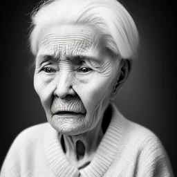 beautiful black and white photo portrait of an old woman white hair