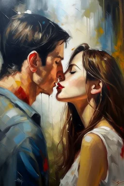 I'm yours Only a girl and a boy Romantic kiss Oil painting