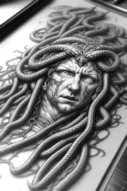 medusa man sketch, detailed, hi resolution, intricate, 4k, hyper realistic, no pens, paper, humans, pencils -